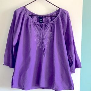 Kommotion NY, purple peasant blouse, size L